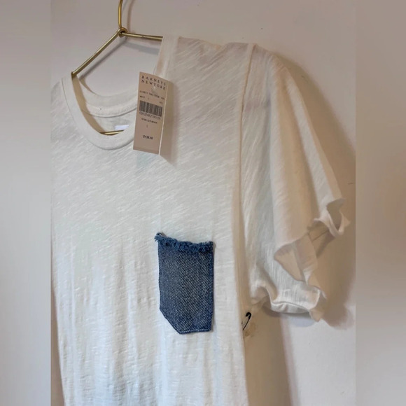 NWT NSF White Denim Pocket Detail Short Sleeve distressed T Shirt - Picture 8 of 9